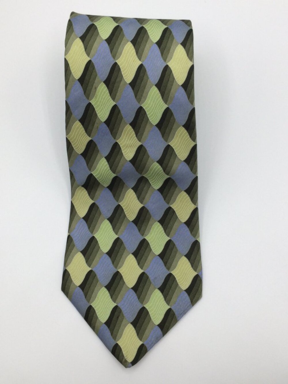 Arrow Men's Green & Blue Geometric Patterned 100% Silk 3.75" X 63" Bias Tie